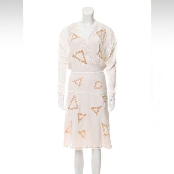 Chloé silk knee-length dress with surplice neck, mesh accents throughout - Picture 1 of 3